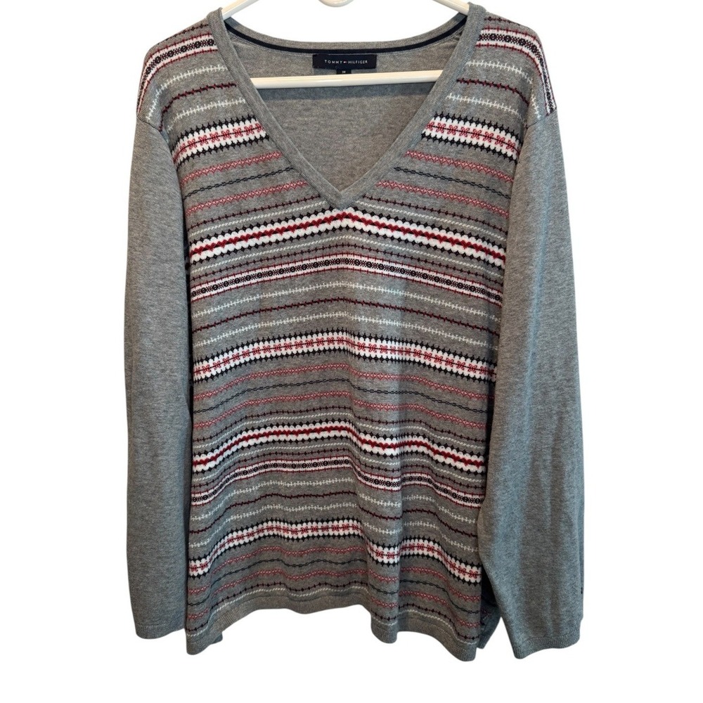 Tommy Hilfiger Womens Gray Fair Isle V-Neck Pullover Sweater 3X